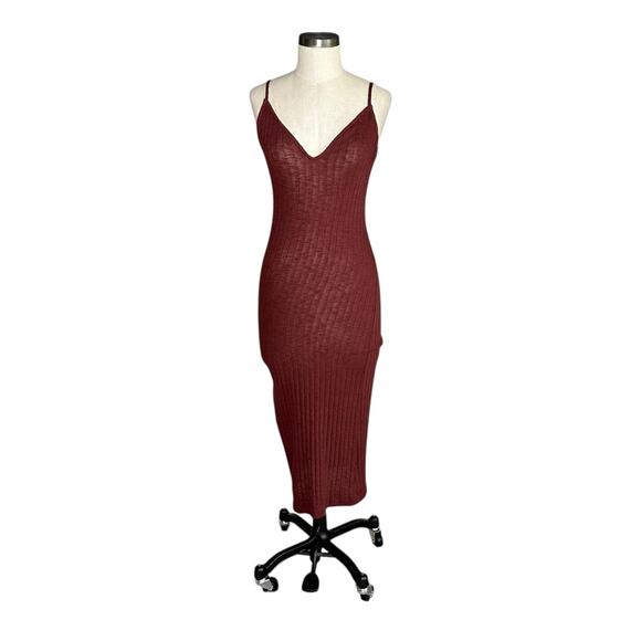 FREE PEOPLE BEACH Burgundy Ribbed Knit Tank Maxi Slip Dress Women's Size XS - Picture 1 of 6